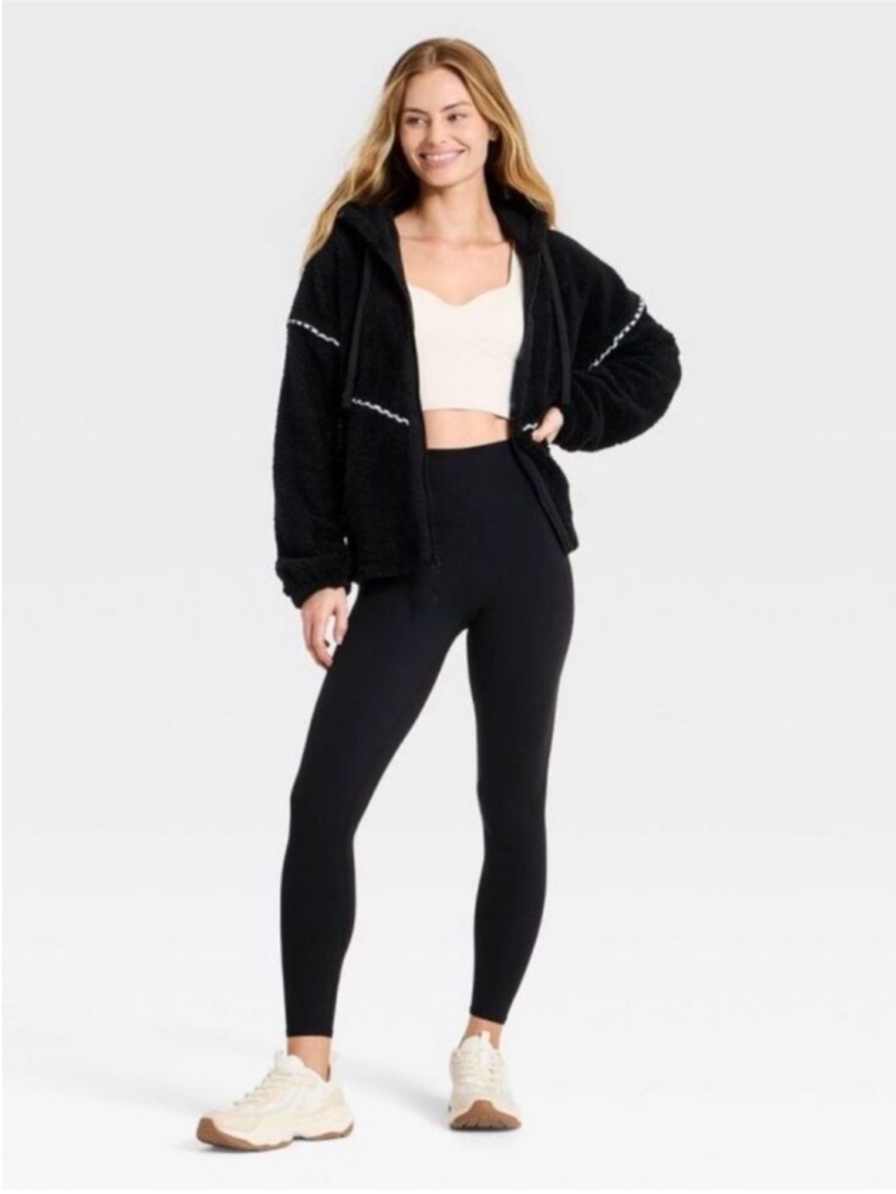JoyLab Women’s High Pile Fleece Bomber Jacket - Black Size Large NWT - Picture 3 of 9